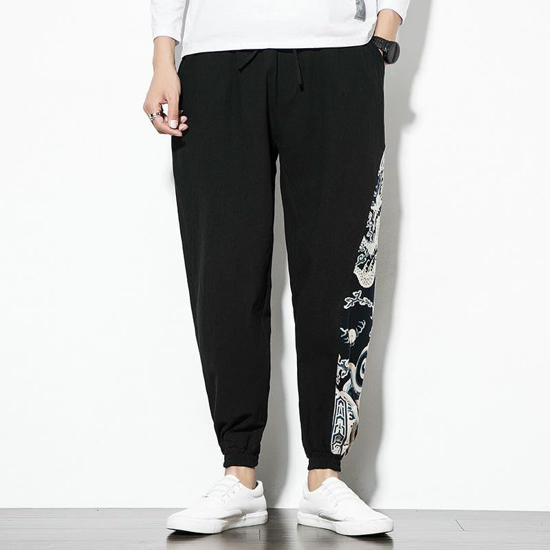 Pantalon de jogging style chinois patchwork homme décontracté ample