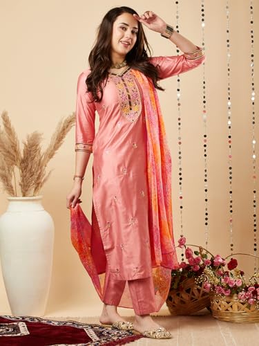 Image of ANNI DESIGNER Women's Cotton Blend Kurta with Pant & Dupatta