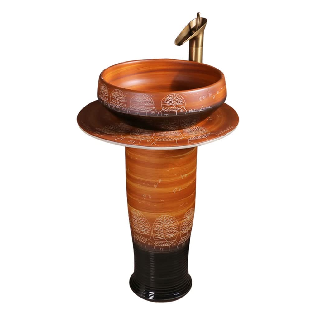 Pedestal Sink Pedestal Sink Ceramic Washbasin Retro Art Column Basin Balcony Integrated Freestanding Bathroom Sink Bathroom Sinks