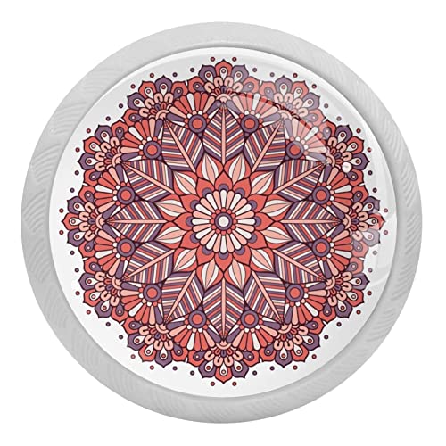 4 paquetes de pomos florales de cristal de fluorescencia de mandala para gabinetes de cocina, aparador, armario, manijas