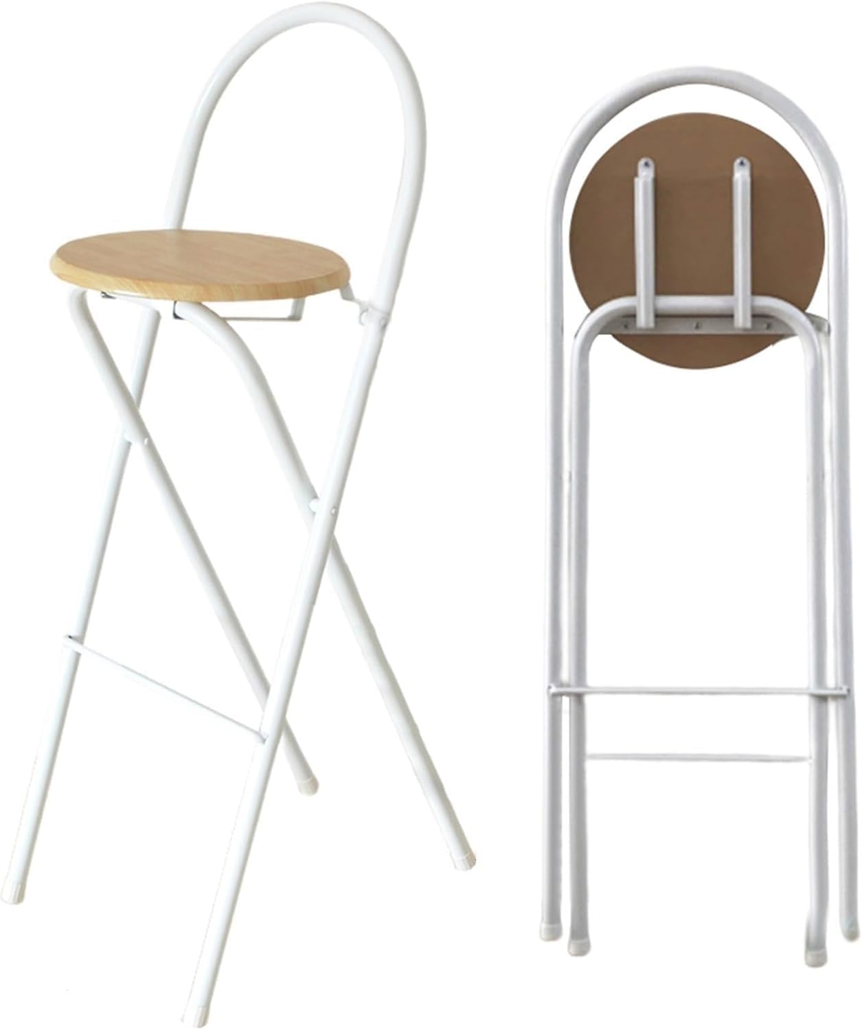 Modern Folding Kitchen Bar Stool with Metal Backrest Adjustable Height High Chair(65cm/26in)