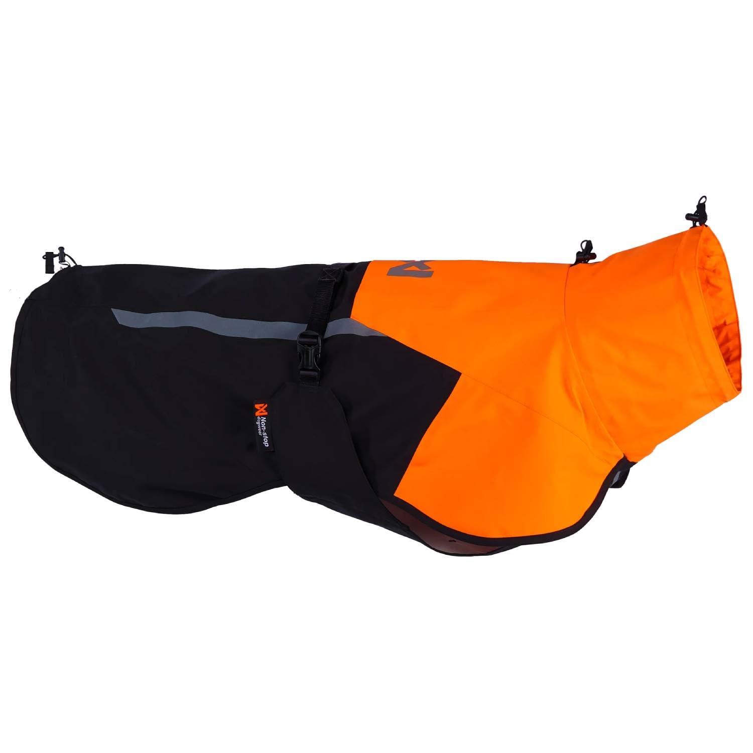 Non-Stop Dogwear Fjord Raincoat 2.0 Impermeable para Perros, Negro/Naranja, Talla 45, Material Poliéster Reciclado