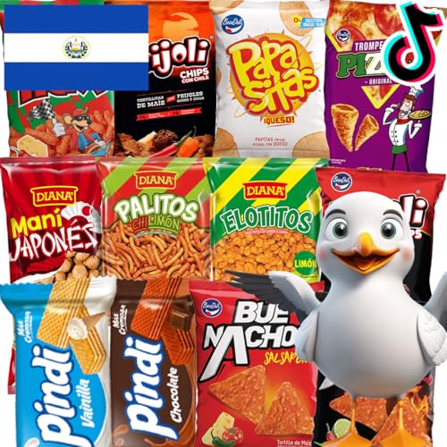 Charloo International Snack Box + FREE Surprise! - El Salvador International Snacks - International Chips - International Food Box Foreign Snack Box Foreign Snacks Exotic Snacks Weird Snacks, 13 Pcs