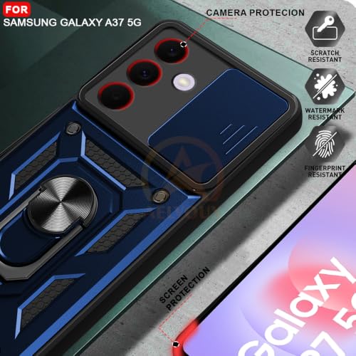 Image of Armor Bumper Back Cover Case for Samsung Galaxy A37 5G | Rotating Camera Cover, Ring Holder & Kickstand | Heavy Duty & 360 Degree Protection Back Cover for Samsung Galaxy A37 5G (Blue)