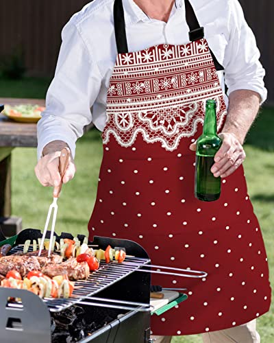 Boanket White Lace Spotted Filling Kitchen Aprons With Pockets Waterproof, Valentine's Day Red Adjustable Bib Aprons For Cooking #TOP4