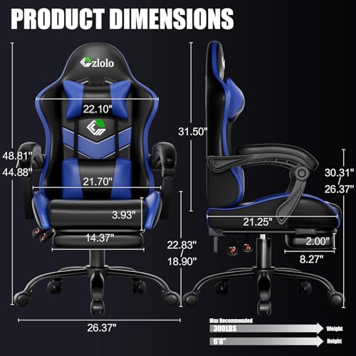 Image of Czlolo Gaming Chair with Footrest Racing Style Lumbar Support Massager Video Game Chair with Metal Legs, High Back Gamer Chair with Headrest, 360 Swivel Office Computer Desk Chair, Navy Blue