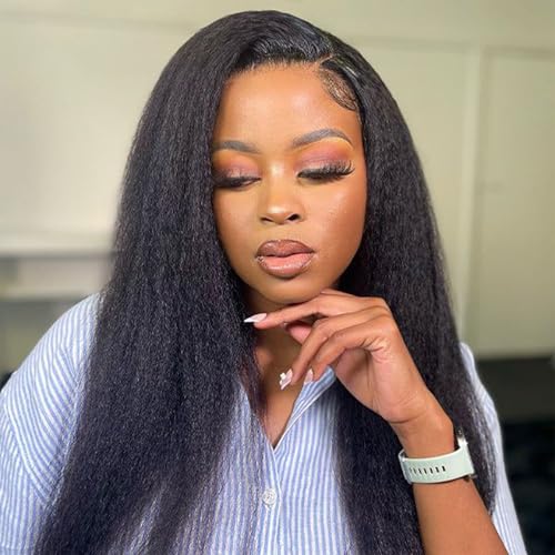 3 in 1 Half Wig Kinky Straight/Kinky curly synthetic for Women 200% Density Glueless Wear No Lace Flip Over Half Wig Seamless Clip In Wigs (16 inch KST)