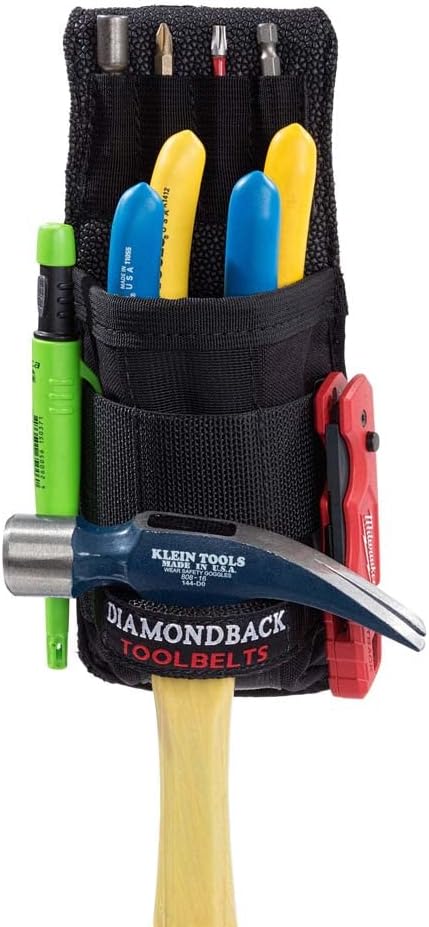 The Diamondback Bossman Compact Tool Pouch, Black | Holds Utility Knife, Chisel, Small Tools, Tape Measure, Hammer Loop, Drill Bit Holder | for Carpenters Framers Electricians | 9.5"x4"x1"