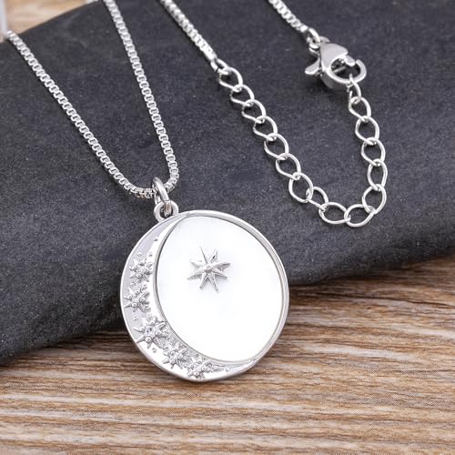 Collier chaîne lune et étoile en cuivre au design ciselé haut de gamme