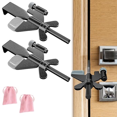 MASJENBU 2 Pack Adjustable Portable Door Lock, Hotel Door Locks for Travelers Security, Prevent Unauthorized Entry, Door Stoppers Security for Travel Bedrooms Apartment Airbnb Dorm, with Silicone Caps