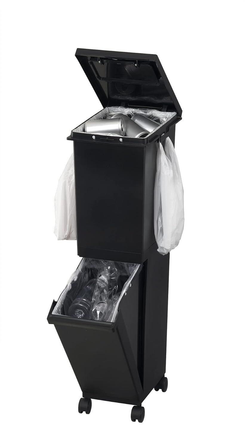 Shinko Synthetic Dragonfly Trash Can, 10.2 gal (36 L), Separated, 2 Tiers, Slim, Pail Unided, Black, Made in Japan, Depth 13.2 x Width 9.3 x Height 33.5 inches (33.5 x 23.5 x 85.5 cm)