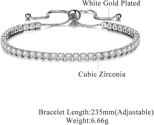 Miniatura 6 de CiNily Pulseras de tenis ajustables para mujeres, adolescentes y niñas, pulsera de circonita cúbica arcoíris chapada en oro blanco de 14 quilates,
