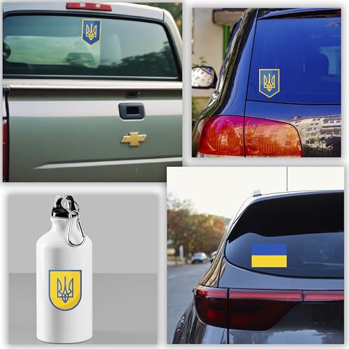 Image of Pack of 3 Assorted Ukraine Flag Stickers Set | 5 inch x 3 inch | Ukrainian Flags Bumper Sticker Car Window