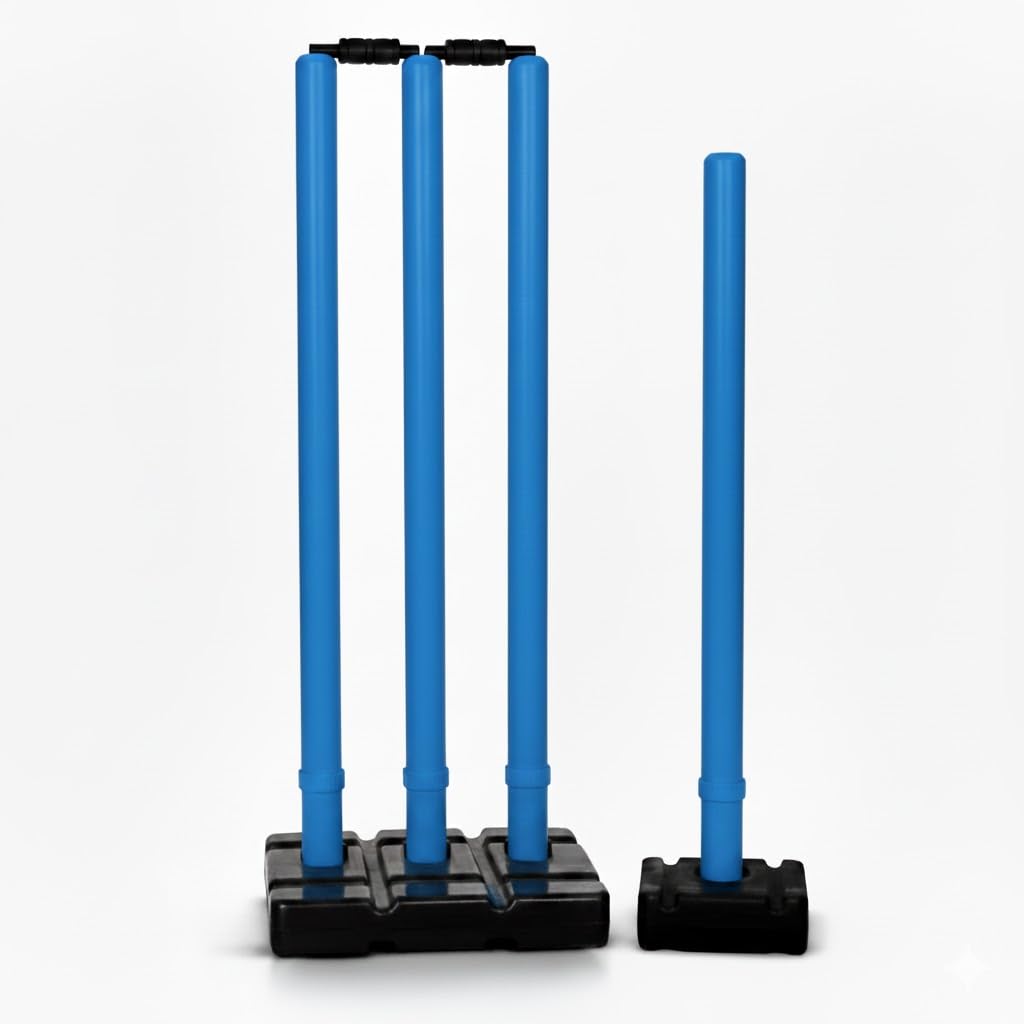 Bodyfit Heavy Cricket Stumps | PVC Wickets Set with 4 Stumps + 2 Bails + 2 Stands | Full Size Wickets for Cricket Ground, Tournament Wicket, Floro-Blue.-image-30