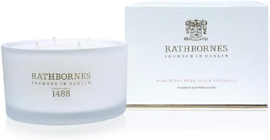Dublin Tea Rose Oud and Patchouli Scented Candle Four-Wick Luxury Candle 390g.