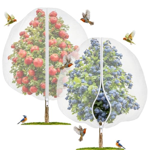 Large Fruit Tree Netting 2 Pack 185x185cm with Zipper & Drawstring, Fine Mesh Tree Netting for Bird Protection, Netting for Fruit Trees, Cherry & Blueberry Bush Covers, Garden Insect Barrier