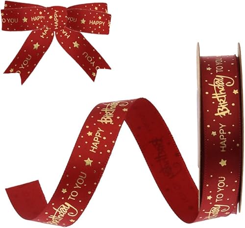 0.591 in 10 yardas rojo bronceado impresión feliz cumpleaños cinta pastel flores regalo decoración embalaje decoración