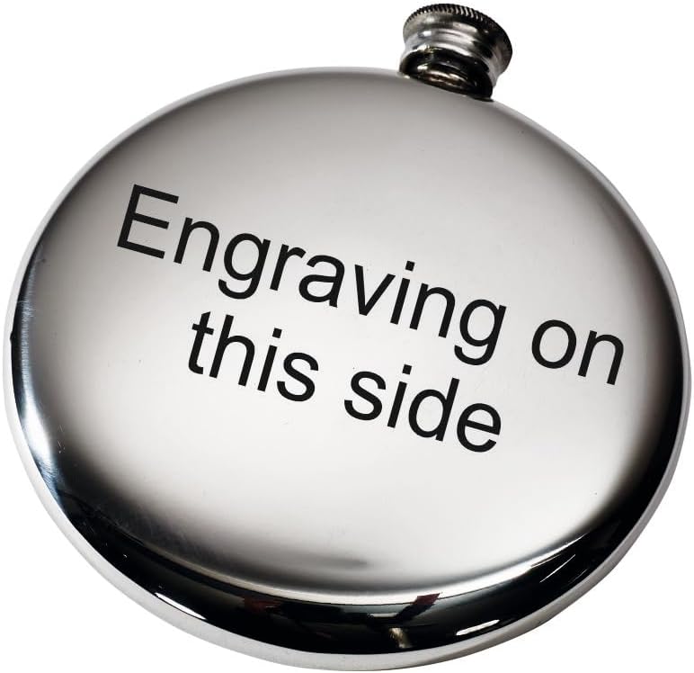 Wentworth Pewter -Thistle Stamp Polished Round Pewter Sporran Flask, Spirit Flask, 4oz Capacity (with engraving)