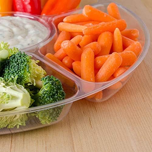Pack of 3 - Hard Plastic Compartment Trays/Reusable Serving Platters for Parties/Compartment Appetizer Platter - 5 Sections - Clear - 12" (30cm)