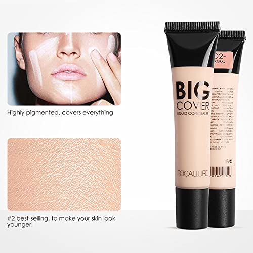 Focallure Big Cover Liquid Concealer,Full Coverage & Oil-Control Face Cream Concealer,High Adherence Concealer Without Clumping And Cracking,Long Lasting Facial Concealer Makeup,Warm Ivory #TOP4