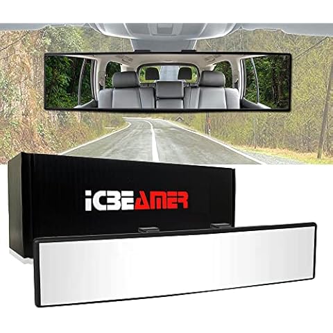 ICBEAMER 10.6 Inch Car Rearview Mirror, Panoramic Wide Angle, HD Clear Tint Glass, Interior Clip On Flat Car Mirror, Anti Glare, Automotive Accessories, Universal for Truck, Car, SUV, Pack of 1 Cover