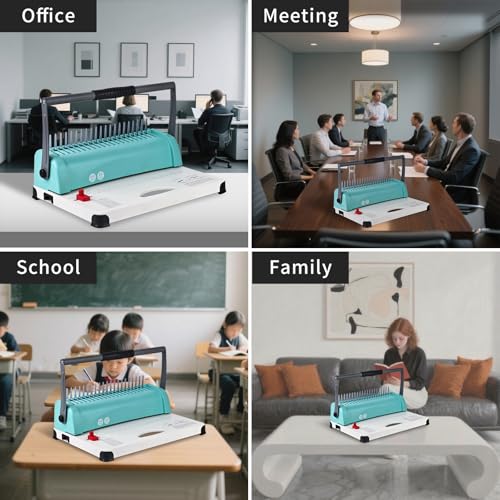 Comb Binding Machine, 21-Hole, 450 Sheets Capacity, Punch up to 15 Sheets, Punch Comb Binder Machines for Letter Size A5/A4 Paper with 100pcs 1/4\" Binding Spines Double Handles