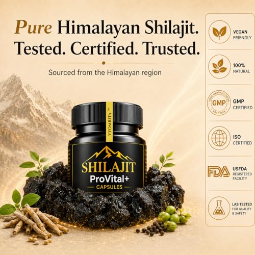 Image of Shilajit Pro Vital+ Capsules for MEN | Supports Stamina & Performance | 100% Pure Shilajeet | With 6 Powerful Herbs (includes Ashwagandha, Gokshura, Safed Musli) | Contains Essential Vitamins & Minerals | Extra Strength 800 mg Formula | 60 Capsules (1 month supply)