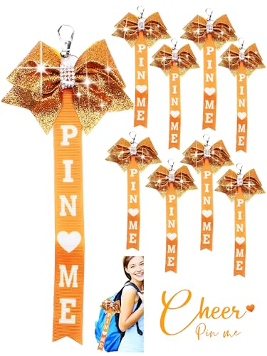 Image of Cheer Pin Me Ribbon Cheerleader Pin Me Bow Cheer Bow Keychain with Rhinestones Cheerleading Sports Accessory Gift