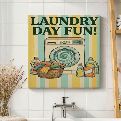 Lienzo decorativo de lavadora retro para decoración estética de sala de estar y baño 4