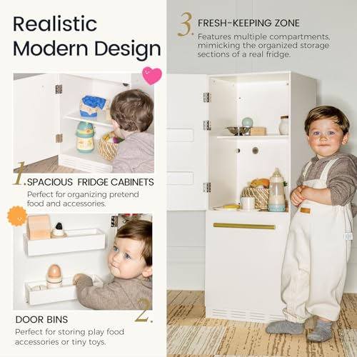 Image of Tiny Land Wooden Toy Fridge for Kids with Spacious Storage