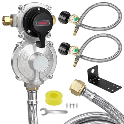 NQN 2-Stage Automatic Changeover LP Propane Gas Regulator with 48'' Stainless Braided Regulator Hose Assemblies