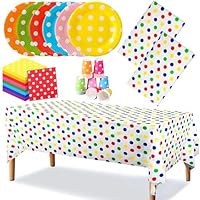 180 Pcs Colorful Birthday Plates and Napkins Colorful Polka Dots Party Supplies Rainbow Dots Tableware Tablecloth Decorations Confetti Plates Napkins Party Favor for Baby Shower Wedding