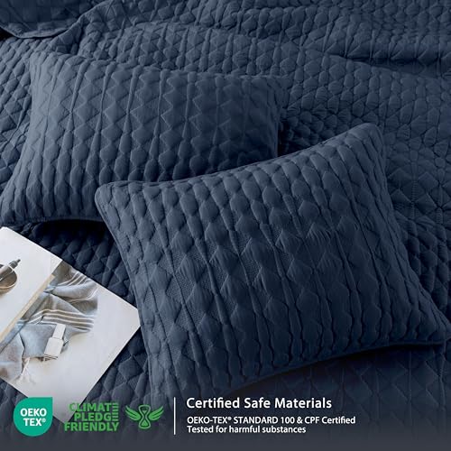 WDCOZY Navy Blue Quilt King Size Bedding Sets with Pillow Shams, Lightweight Soft Bedspread Coverlet, Quilted Blanket Thin Comforter Bed Cover, All Season Spring Summer, 3 Pieces, 104x90 inches — view 6