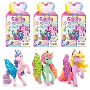 GALUPY Rainbow Unicorn 3-Pack - Unicornio para coleccionar, Figuras de Unicornio con alas de Purpurina y Cristal de Swarovski