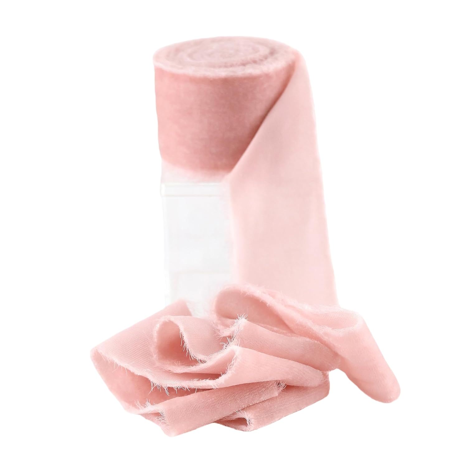3 Pcs Velvet Ribbon, 1.5 Inch x 1.5 Yds Handmade Frayed Raw Edge Silk Ribbons Craft for Christmas Wedding Home Decor(Pink)