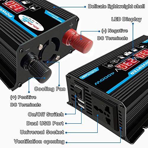 KKmoon Inversor de onda senoidal modificado de alta frequência 4000W Peak Power Watt Power Inverter