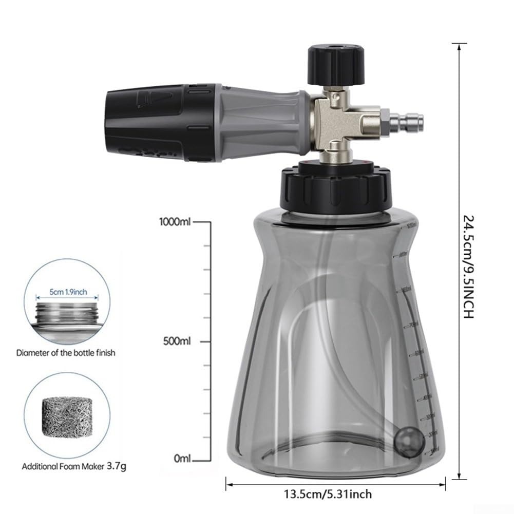 1000ML Transparente Schaumsprühflasche für 4500 PSI Hochdruckreiniger mit für Skala für Auto und Fahrzeugreinigung