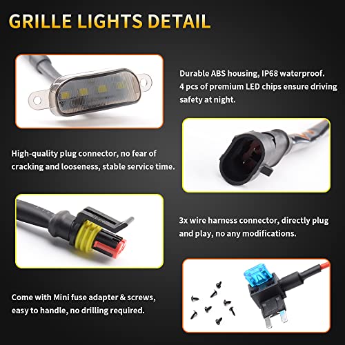 Auxlight Car Accessories, 3Pcs Led Grille Lights With Fuse & Wire, Compatible With 2004-2019 For-D F150 Raptor Style Aftermarket Grill, 2013-2018 Ram 1500 Raptor Style Aftermarket Grill (White) #TOP4
