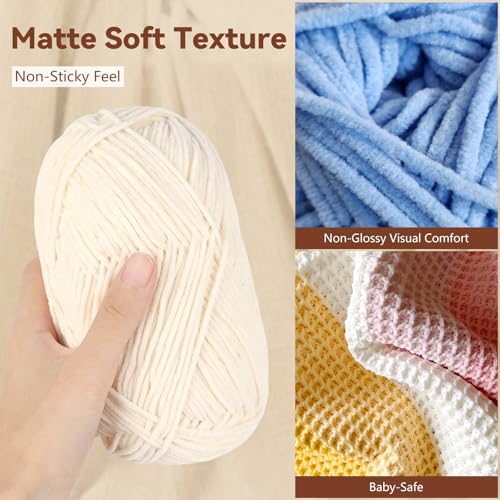 Image of Skinny Chenille Yarn for Crocheting - 12 Pack Soft Matte Fine Chenille, 50g /158yd Each (1896yd Total), CYC #2 Baby Blanket Yarn for Plush Toys, Blankets & Large Projects(Blue Mix)