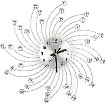 Silver Wall Clock, Wall Clock Modern Silent Metal Clock, Mantel Clocks for Living Room Clock Creative Numeral Art Decoration Gift for Living Room Bedroom Office Hotel Cafe
