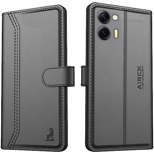Image of AIBEX Compatible for Vivo Y36 4G Flip Cover Leather Finish | Inside TPU with Card Pockets | Wallet Stand | Complete Protection Flip Case - Black