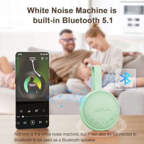 Image of White Noise Sound Machine for Sleeping Adults & Baby, Portable Noise Machine with 24 Soothing Sounds, Bluetooth 5.1, Battery Powered, 3 Timer Settings, Memory Function for Home, Office, Travel (Green)