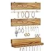 Flexzion-Schmuck-Organizer Wandmontageset aus 3 Reihen, rustikal Holzregal-Schmuck-Stangenhalter mit abnehmbar Metallsteg und 18 Messinghaken aus Gold Halter für Ringketten-Ohrring-Armband-Schrank