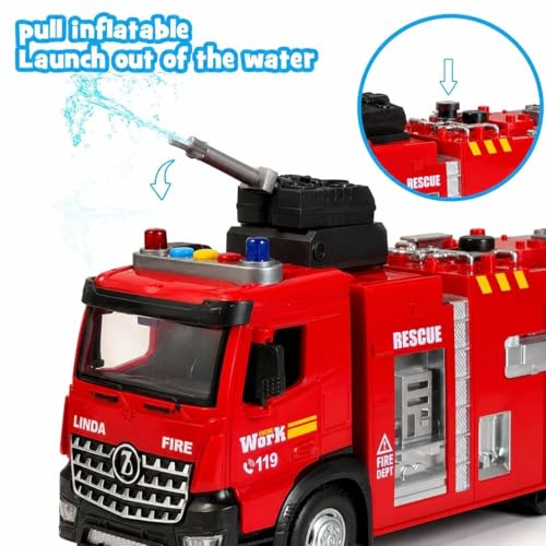 Image of Friction Powered Fire Truck Toy for Kids - 1:16 City Rescue Vehicle with Lights, Sounds & Real Water Spray | Diecast Fire Engine Toy for Boys & Girls Age 3+(Fire Water Spray)