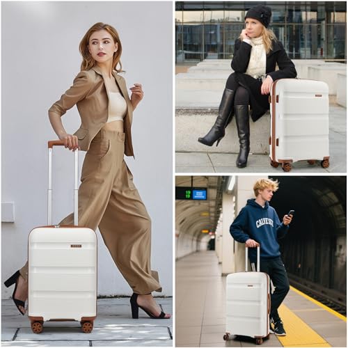 Image of Kono Luggage Sets 3 Piece Hard Shell Travel Trolley 4 Spinner Wheels Lightweight Polypropylene Suitcase with TSA Lock (Cream White, 20 /24 /28 Set)
