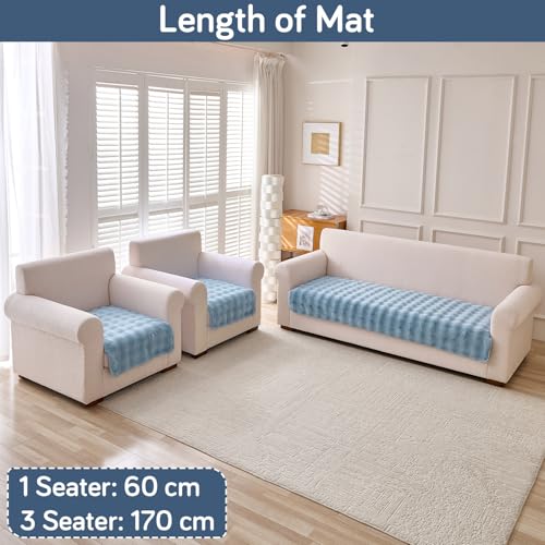 Image of HOKIPO 'FurHug' Luxury Faux Rabbit Fur Sofa Mat 5 Seater in 3+1+1 Configuration, Charm Blue (AR-5010-5)
