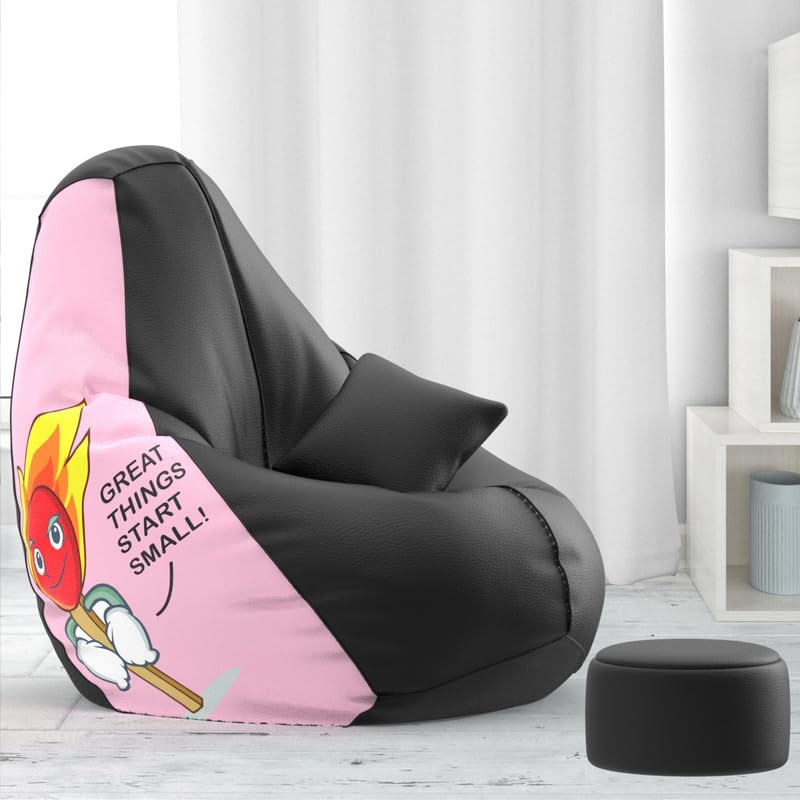Biggie Bean Bag Cover 4XL Evergreen Classics Bean Bag-Loud Prints-Soft Landings-Styled with Free Cushion & Footrest (Matching Color : Printed Great Things Start Small - Peach)-image-38