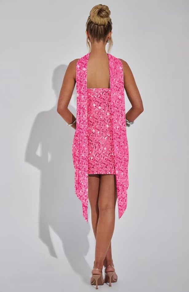 Strapless Sequin Homecoming Dresses for Teens Short Cocktail Party Dress with Scarf4