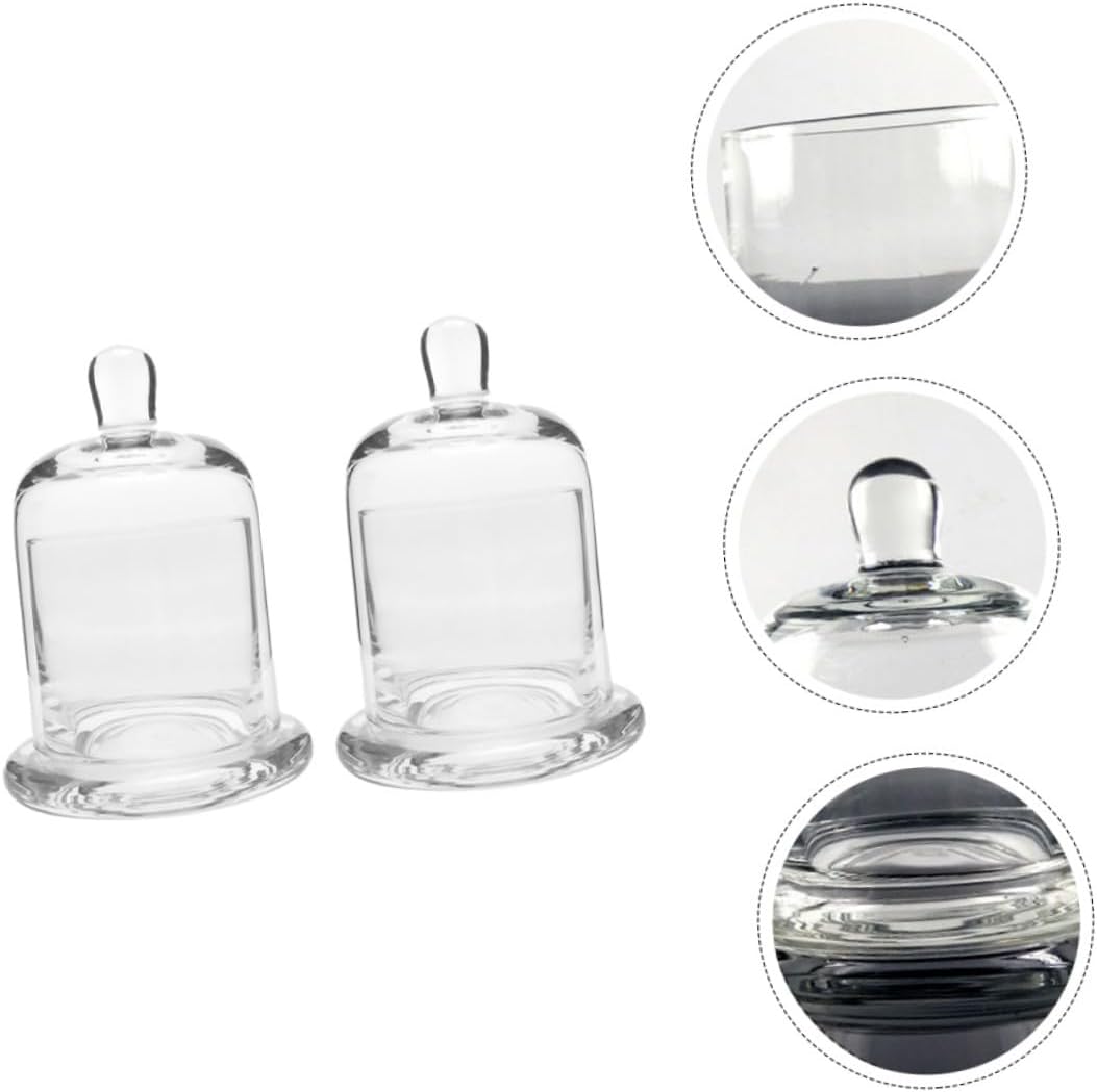 Glass Candle Holder Set 2pcs, 15.8cm Hand-Blown Bell Jar Candlestick for Weddings and Home Decor, Decorative Glass Candle Cup for Party Centerpiece