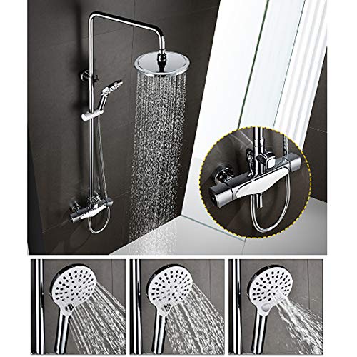 Ensemble de douche design en chrome brillant avec mitigeur mécanique robuste et trois sorties - 5